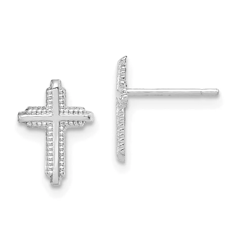 women hoop earrings -10KT White Gold 10X7MM Cross Stud Earrings