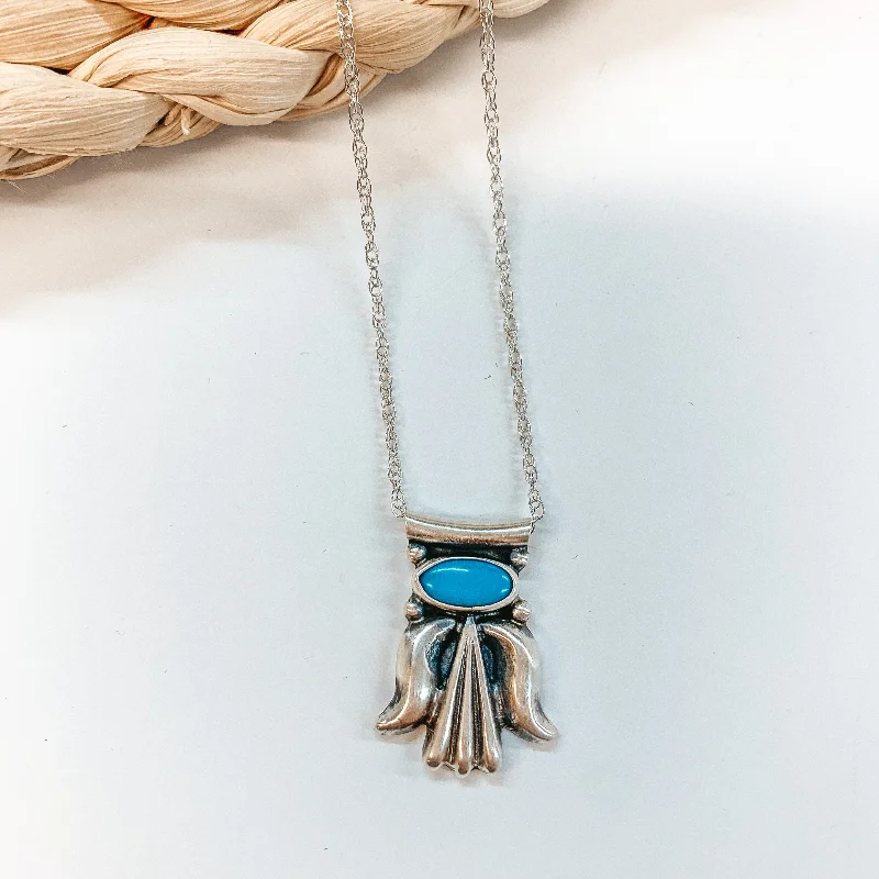 women friendship necklaces -Lee Shorty | Navajo Handmade Genuine Sterling Silver and Kingman Turquoise Pendant Chain Necklace