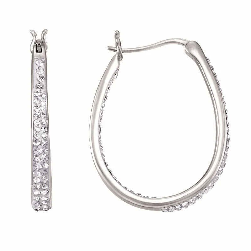 women handcrafted earrings -Simone I Smith Collection Platinum Plated Sterling Silver Crystal 25X3MM Oval Hoop Earrings