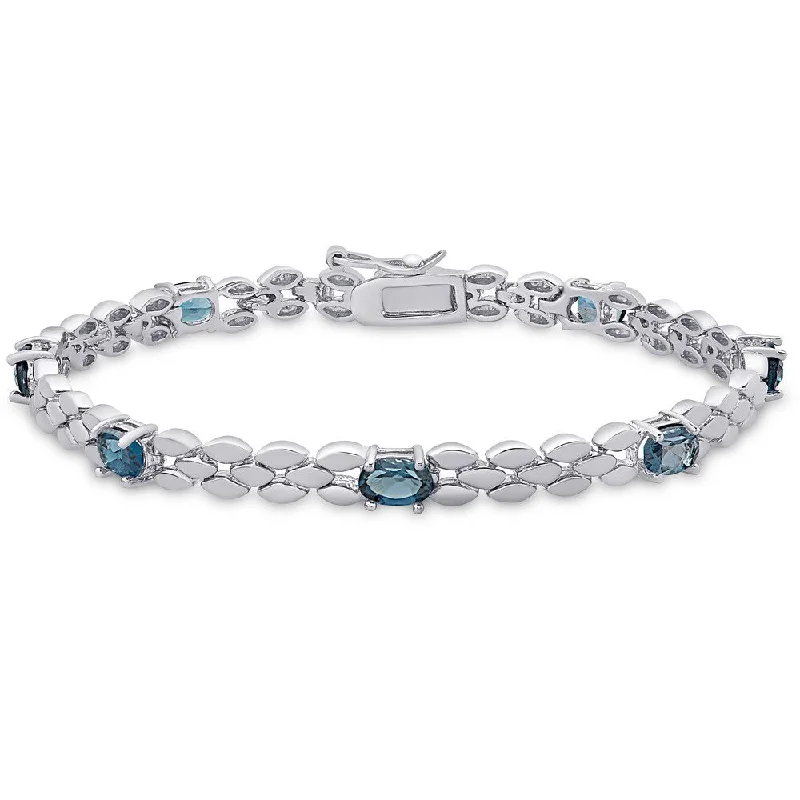 women minimalist bracelets -Dolce Giavonna Sterling Silver London Blue Topaz Bracelet