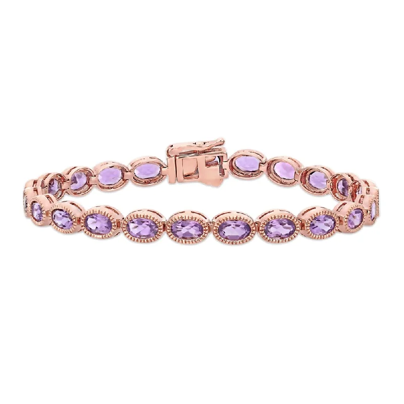 women friendship bracelets -Miadora 14k Rose Gold Oval-cut Amethyst Tennis Bracelet