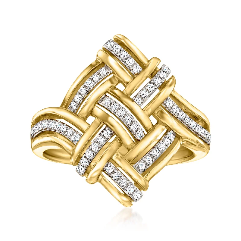 women unique diamond engagement rings -Ross-Simons Diamond Woven Square Ring in 18kt Gold Over Sterling