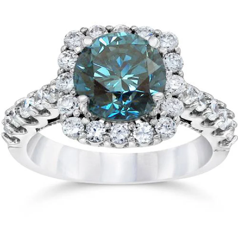 women elegant vintage engagement rings -4 CT Blue Diamond Engagement Ring 14K White Gold