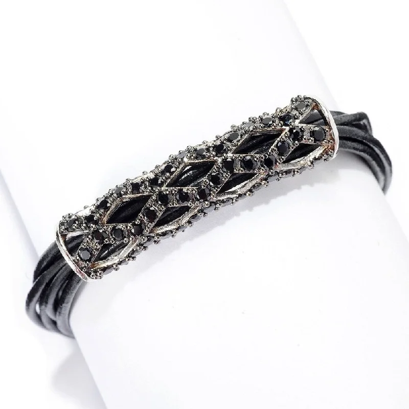 women cuff bracelets -Black Spinel Six-Strand Leather Cord Bracelet