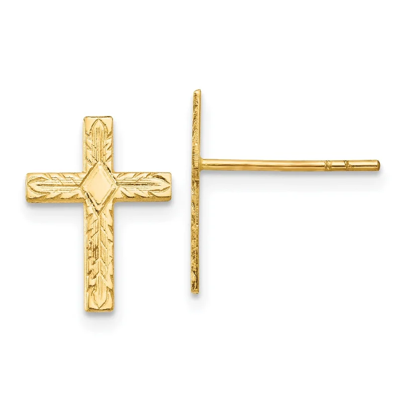 women big earrings -14KT Yellow Gold 13X10MM Cross Earrings