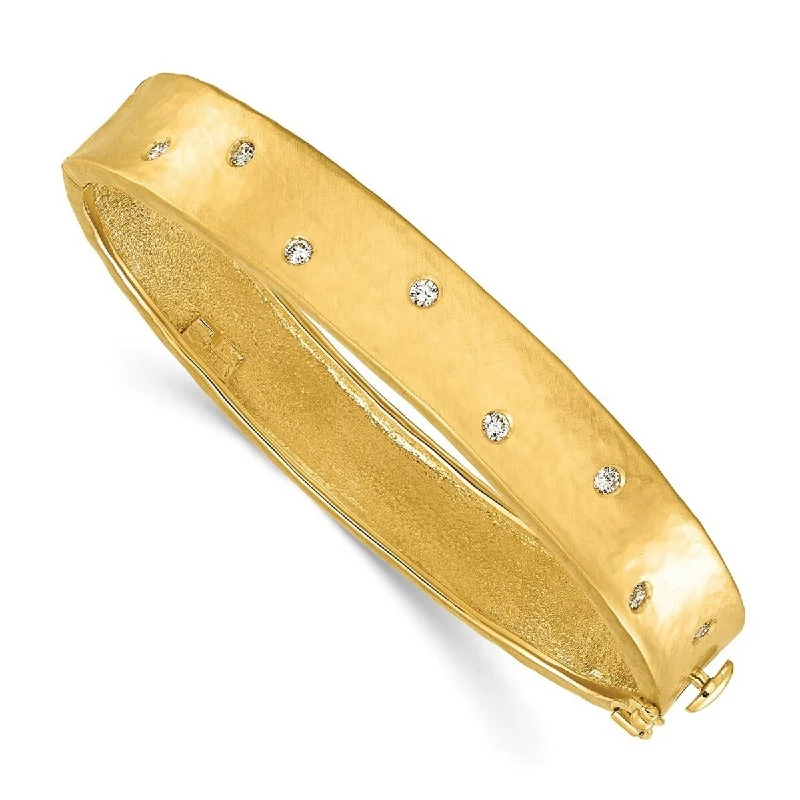 women cuff bangles -Curata Italian 18k Yellow Gold 7.5" 0.32 cttw Diamond Hammered Hinged Bangle Bracelet - 11mm x 7.5"