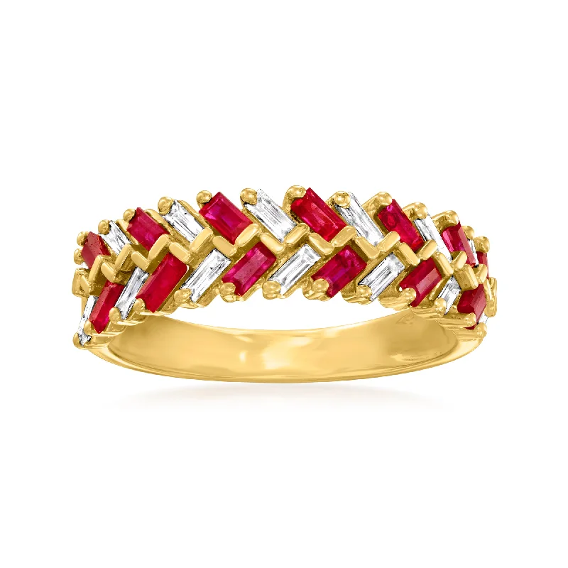 women diamond solitaire wedding rings -Ross-Simons Ruby and . Diamond Baguette Ring in 14kt Yellow Gold