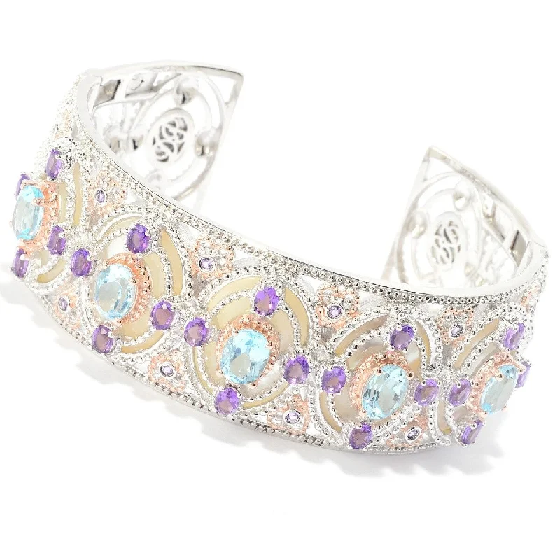 women tennis bangles -Dallas Prince Sterling Silver 7.5" Multi Gem & Mother-of-Pearl Cuff Bracelet. Collection: Classic Dallas.