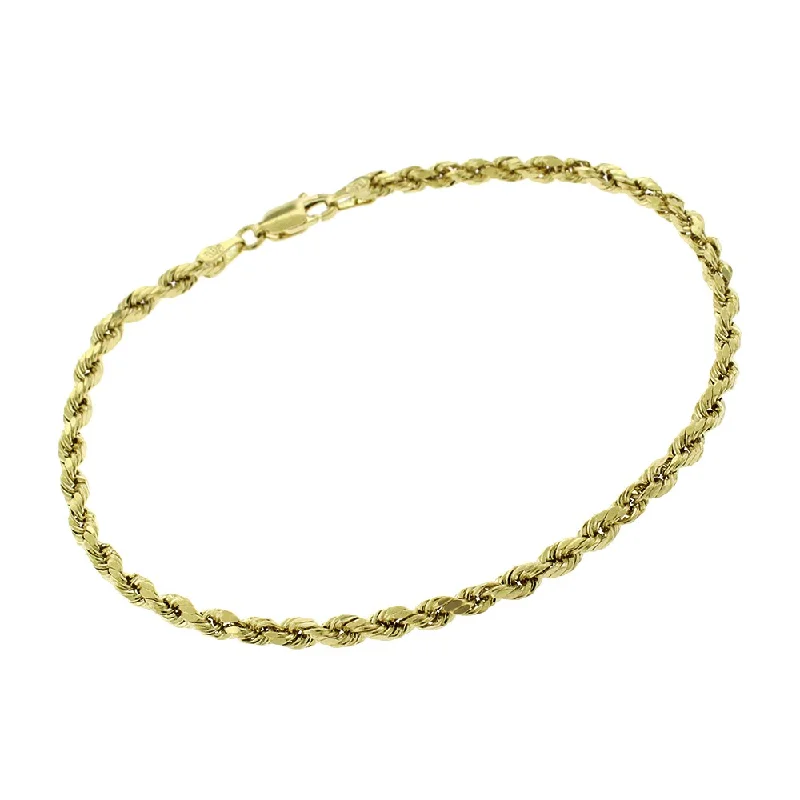 women elegant bracelets -14k Yellow Gold 3mm Hollow Rope Diamond-Cut Link Twisted Bracelet Chain 8"