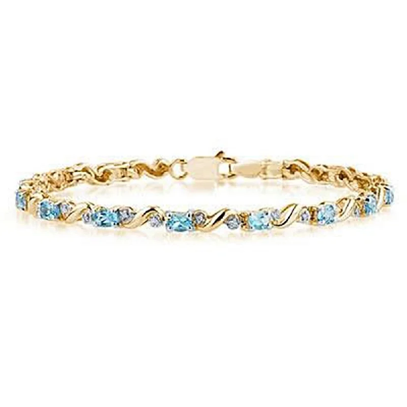 women silver bangles -Marquee 10k Yellow Gold Diamond and Blue Topaz Bracelet