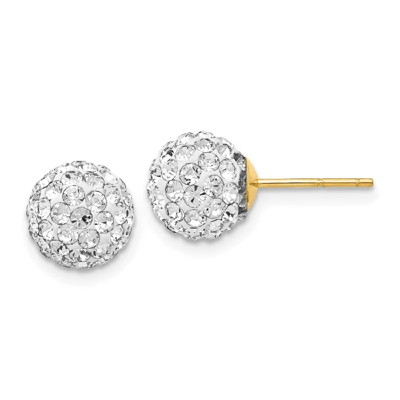 women gold dangle earrings -14KT Yellow Gold Crystal 8MM Ball Stud Earrings