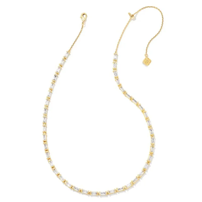 women layered necklaces -Kendra Scott | Juliette Gold Strand Necklace in White Crystal