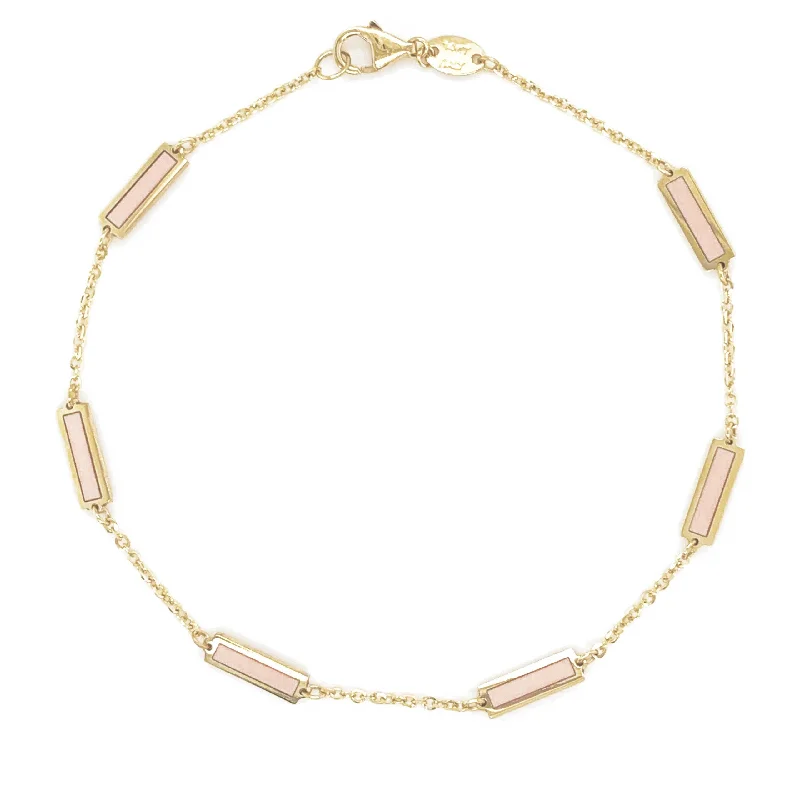 women vintage bangles -Joelle Light Pink Agate Stackable Bar Bracelet - 14K Gold Light Pink Bracelet