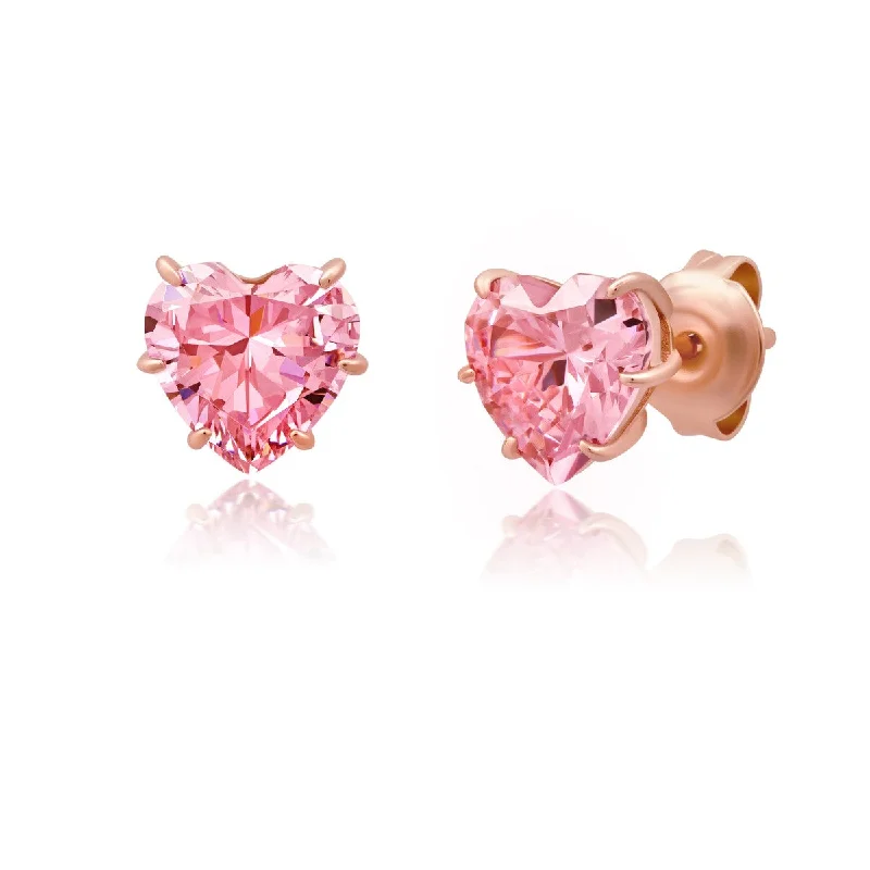 women eco-friendly earrings -Crislu 18KT Rose Gold Plated Sterling Silver Cubic Zirconia Heart Earrings