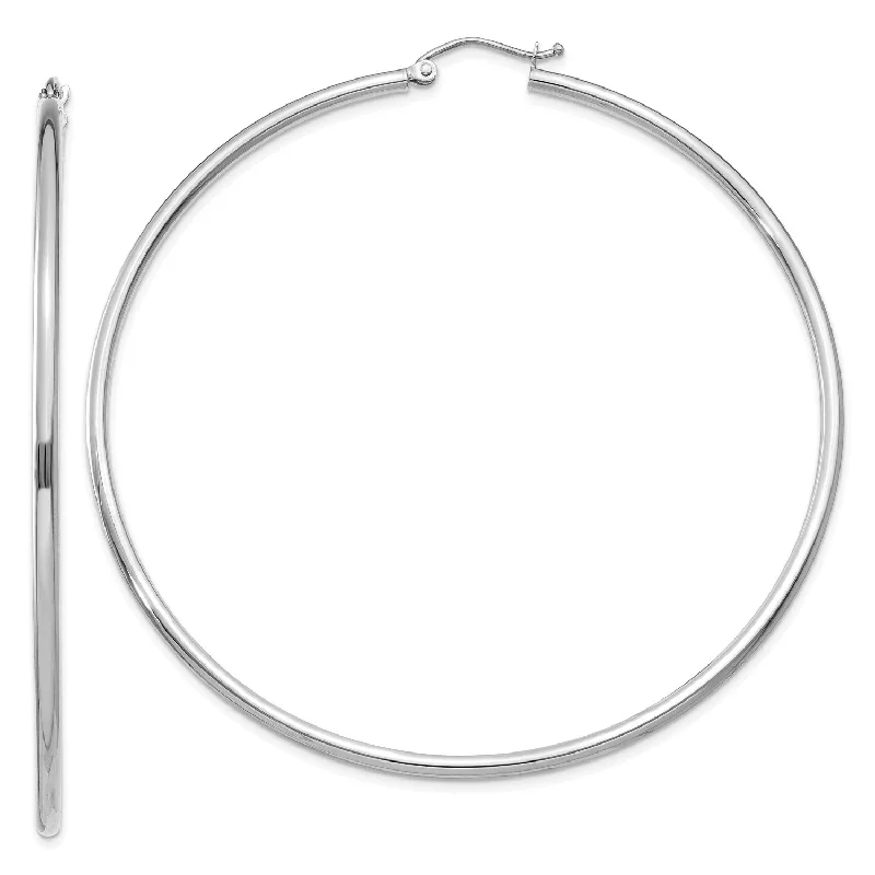 women affordable gold earrings -14KT White Gold 65X2MM Hoop Earrings