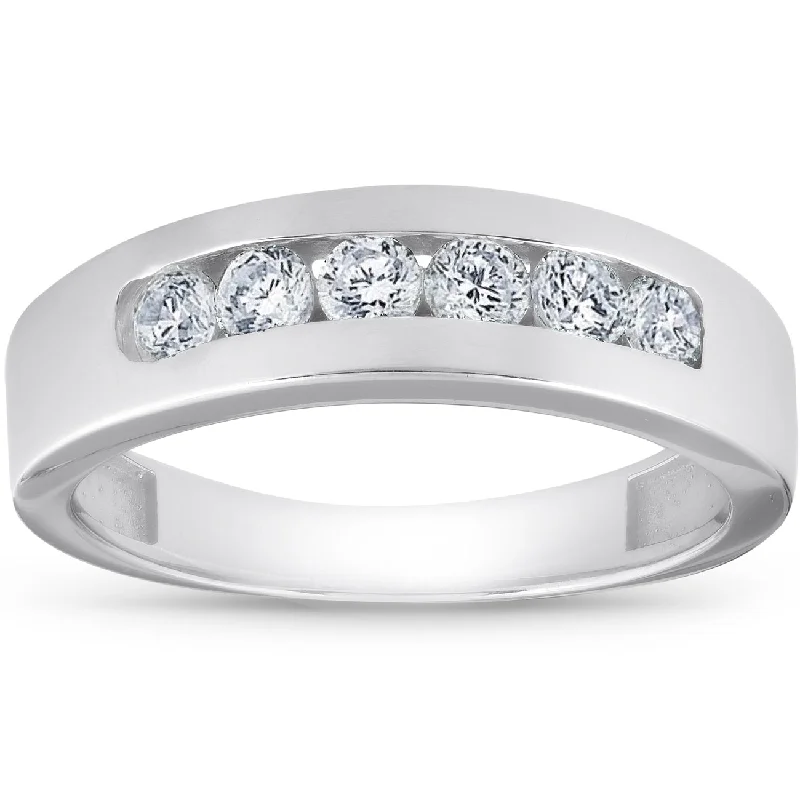 women wedding and engagement rings -1Ct Diamond Channel Set Polished Wedding Band Mens Ring 14k White Gold Lab Created