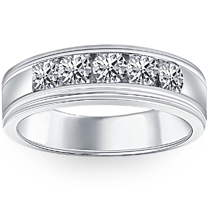 women bridal engagement rings -1 Ct Mens Diamond 5-Stone Wedding Ring Channel Set Classic Ring 10k White Gold