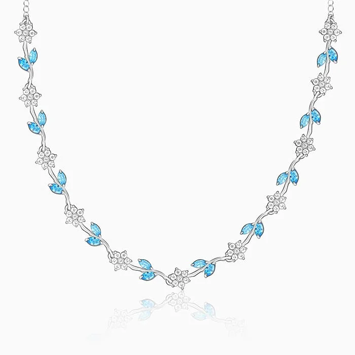 women layered necklaces -Silver Aqua Blue Floral Necklace