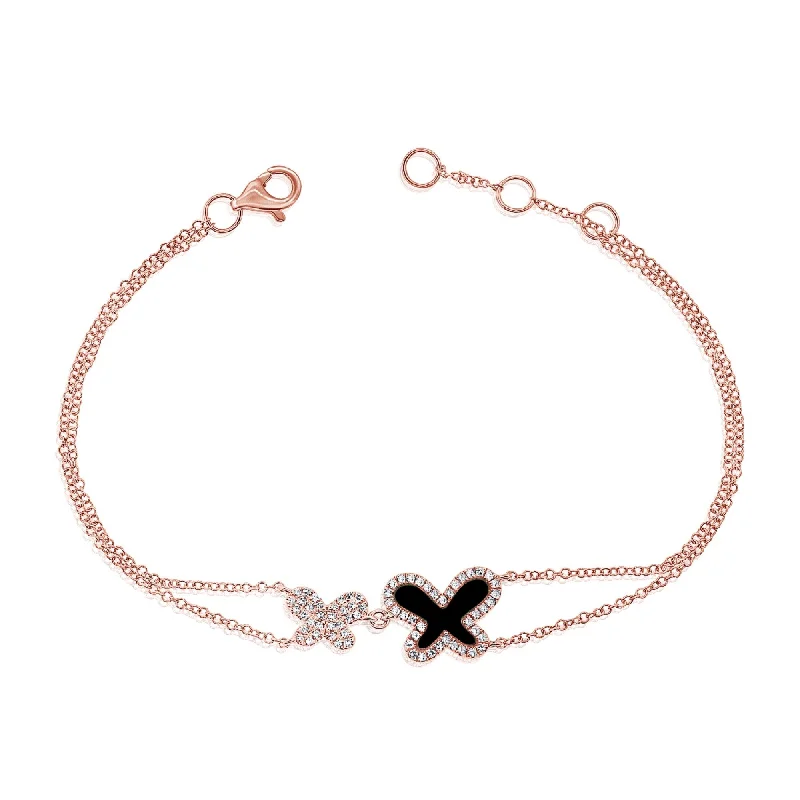 women bridal bracelets -Joelle Butterfly Bracelet Onyx & Diamonds 14K Rose Gold