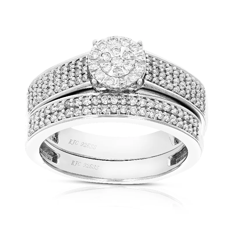 women silver engagement rings -1/2 cttw Round Cut Lab Grown Diamond Bridal Set .925 Sterling Silver Prong Set