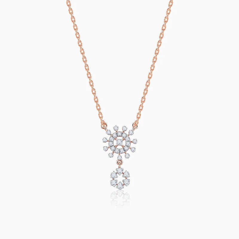 women double-layer necklaces -Rose Gold Floral Glimmer Diamond Necklace