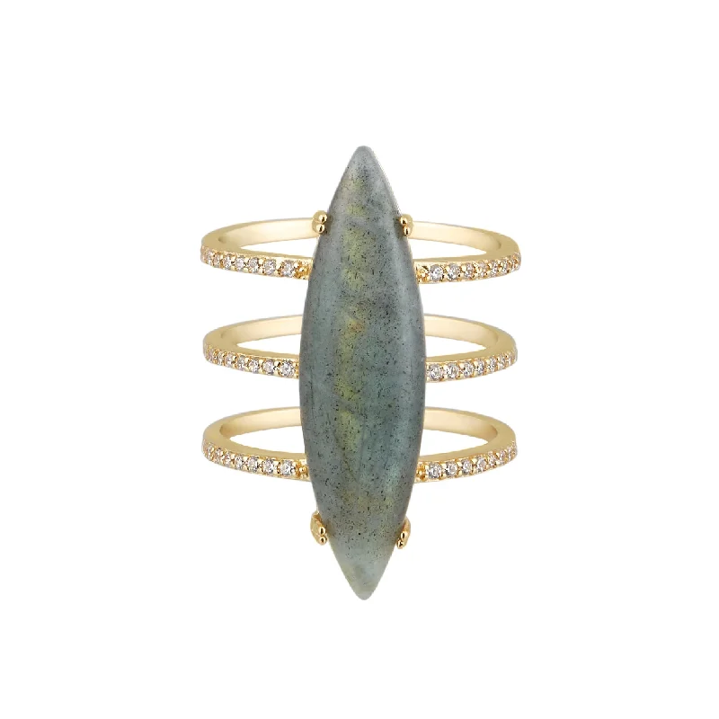 women classic wedding engagement rings -Adornia Labradorite Marquis Ring 14k gold vermeil