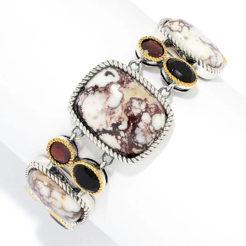 women gold bangles -Multi Shape Wild Horse Jasper, Agate & Garnet Toggle Bracelet