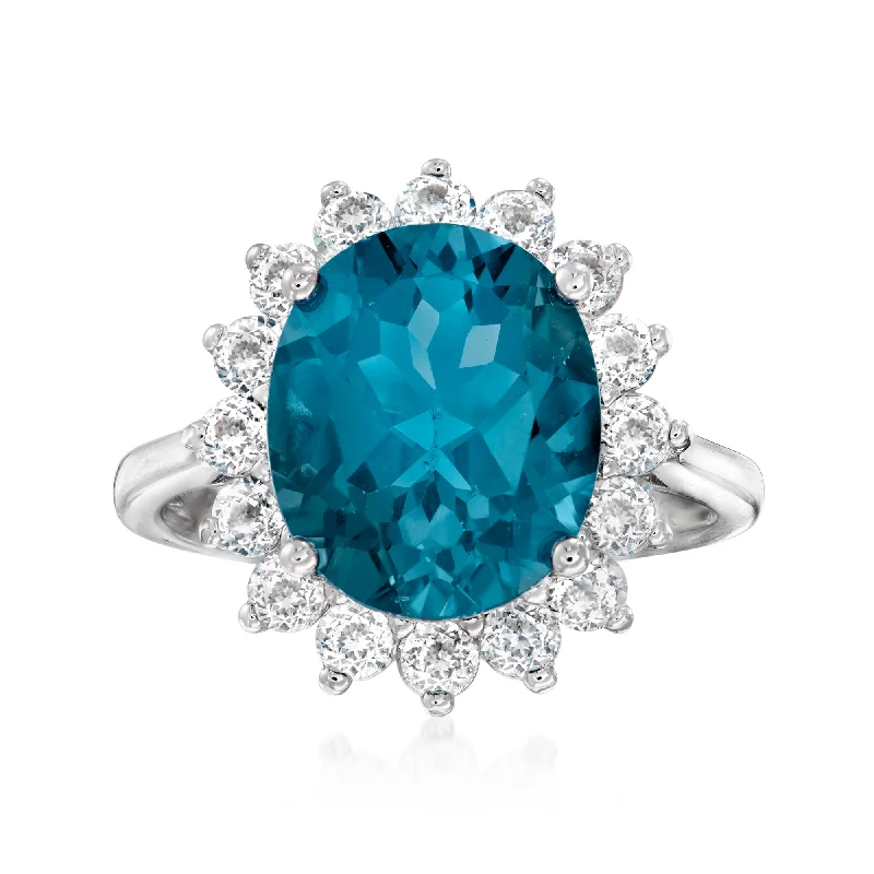 women adjustable engagement rings -Ross-Simons London Blue Topaz and White Topaz Ring in Sterling Silver