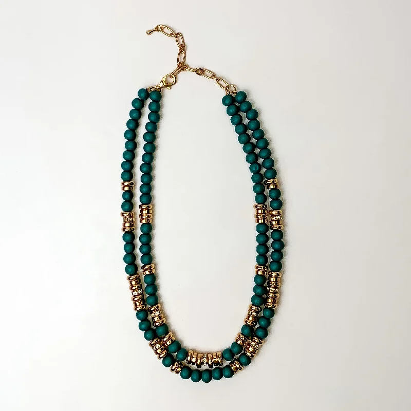 women high-quality necklaces -Tropical Tango Layered Beaded Necklace with Gold Tone Spacers in Deep Blue