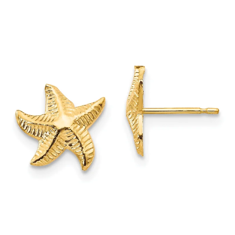 women affordable gold earrings -14KT Yellow Gold  Starfish Earrings