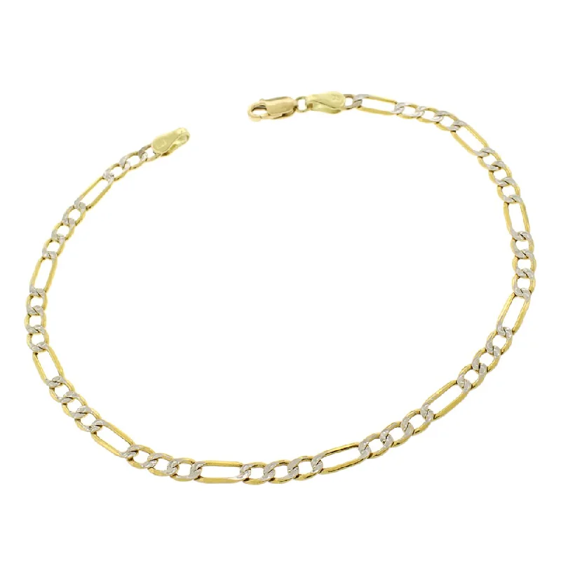 women elegant bangles -10k Yellow Gold 3.5mm Hollow Figaro Link Diamond Cut Two-Tone Pave Bracelet Chain 8"