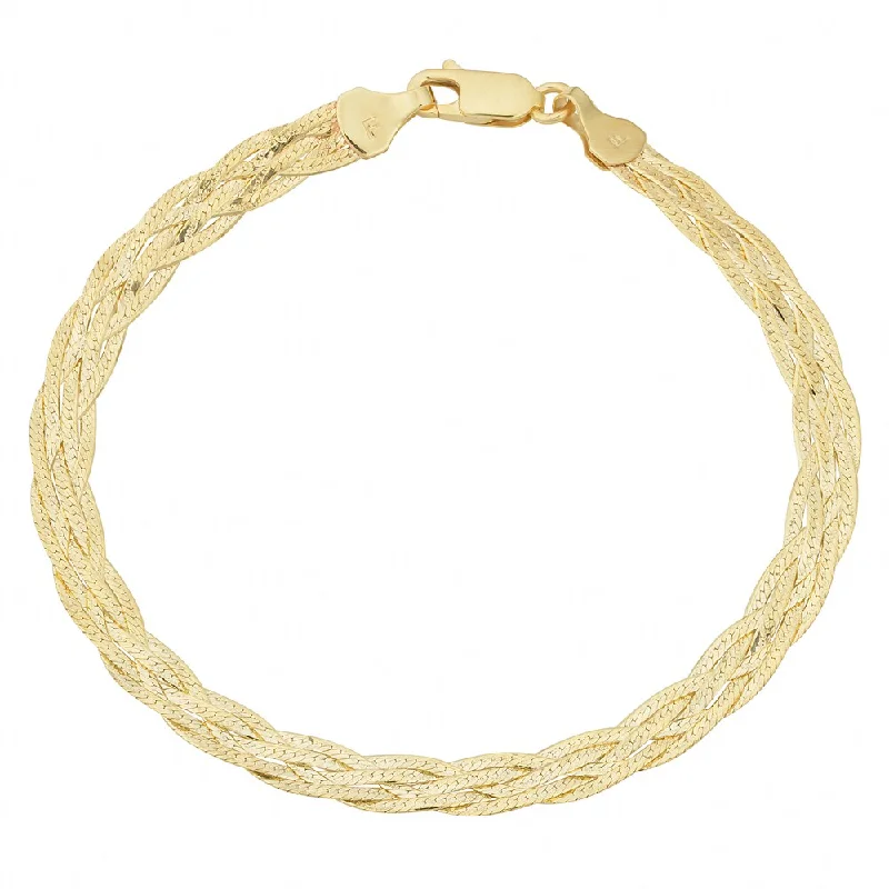 women birthstone bangles -Fremada 10k Yellow Gold 5-strand Braided Herringbone Bracelet (7.5 inch)