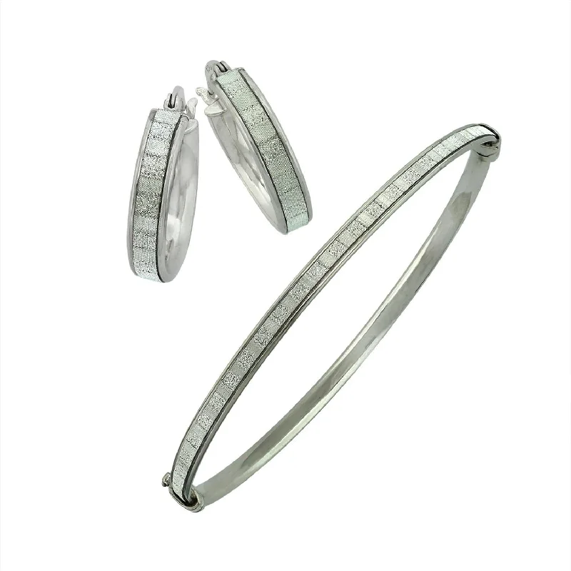 women dazzling earrings -Sterling Silver Glitter Hoop Earrings and Bangle Set