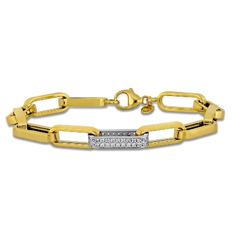 women stacked bracelet sets -Miadora 1/2ct TGW Cubic Zirconia Paperclip Bracelet 14k Two-Tone Gold-7.5 in