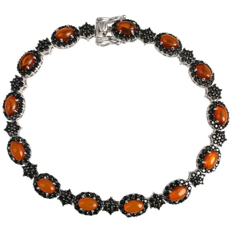 women wedding bangles -925 Sterling Silver Black Spinel and Baltic Amber Bracelet