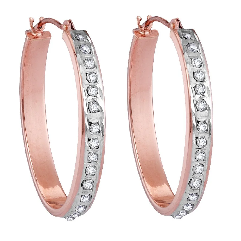 women chic stud earrings -Diamond Fascination 14KT Rose Gold 21X26MM Diamond Accent Hoop Earrings