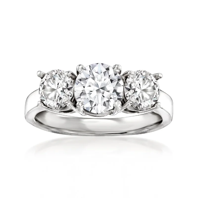 women radiant-cut engagement rings -Ross-Simons Lab-Grown Diamond 3-Stone Ring in 14kt White Gold