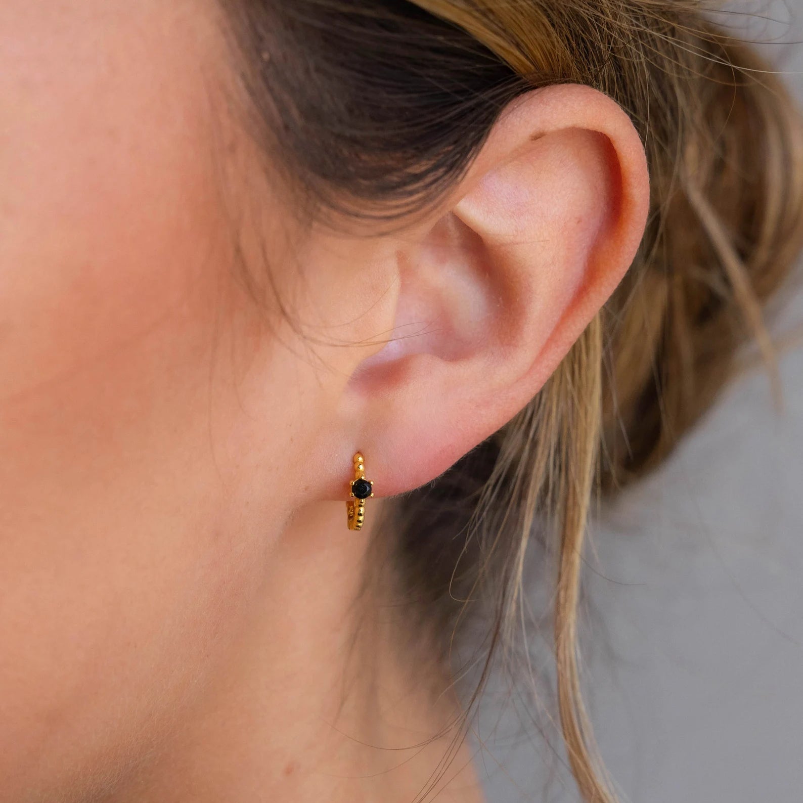 women simple earrings -Onyx Beaded Huggies