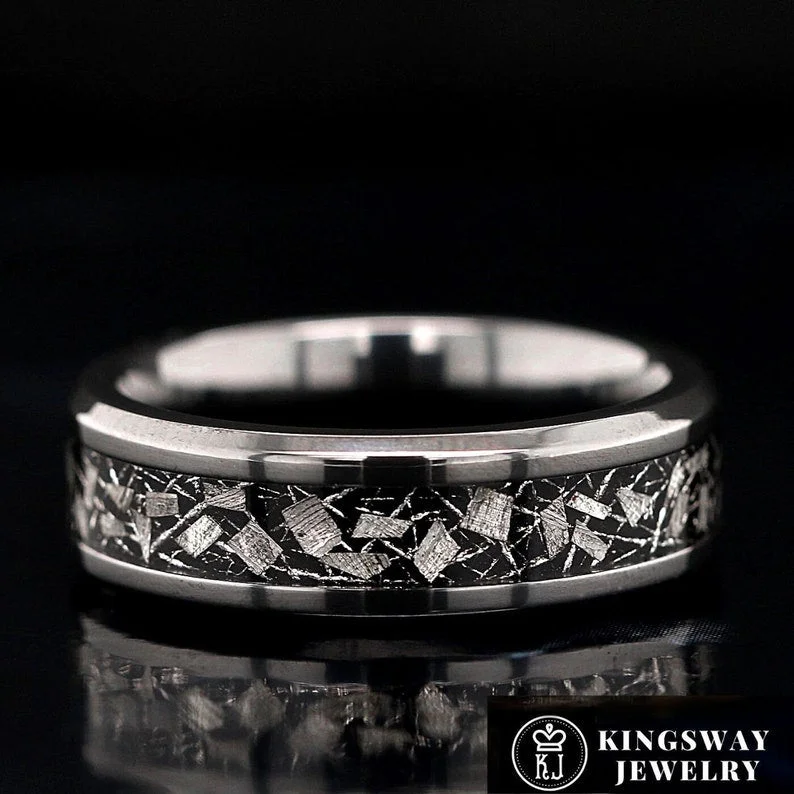 women fine jewelry rings -Natural Meteorite Band for Men | Unique Men’s Wedding Band