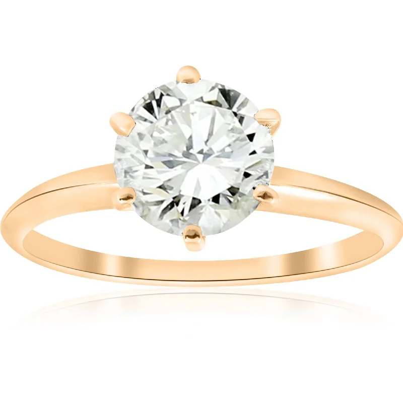 women eternity engagement rings -14k Yellow Gold 1 1/2ct Round Solitaire Diamond Engagement Ring Lab Grown