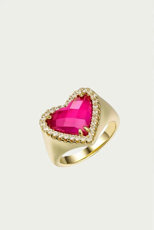 women birthstone engagement rings -Whitney Gemstone Heart Signet Ring In Gold/pink