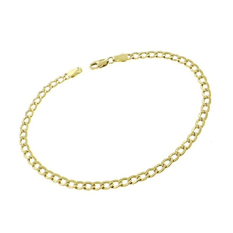 women custom bracelets -Authentic 14k Yellow Gold 3.5mm Hollow Cuban Curb Link Bracelet Chain 8", Men & Women, In Style Designz