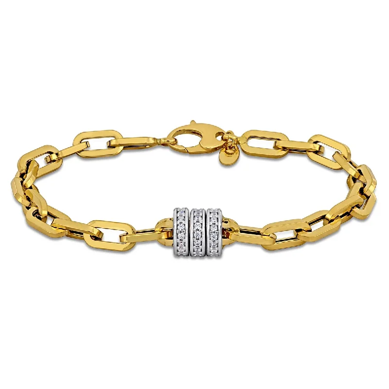 women chunky bracelets -Miadora 1/2ct TGW Cubic Zirconia Rondelle Flat Oval Link Bracelet Two-Tone Gold