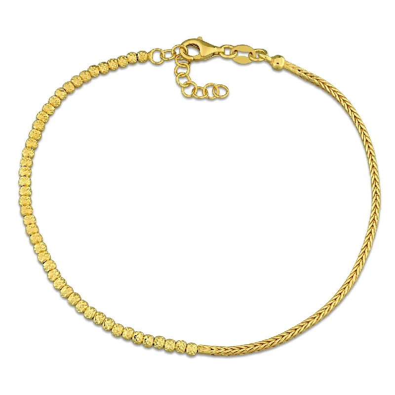 women cuff bangles -Miadora 2.5mm Bead with Wheat Link Chain Bracelet Yellow Plated Sterling Silver