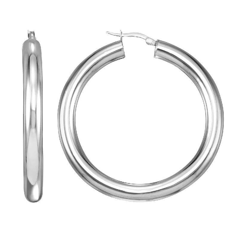 women glamorous earrings -Simone I Smith Collection Platinum Plated Sterling Silver 50X5MM Hoop Earrings