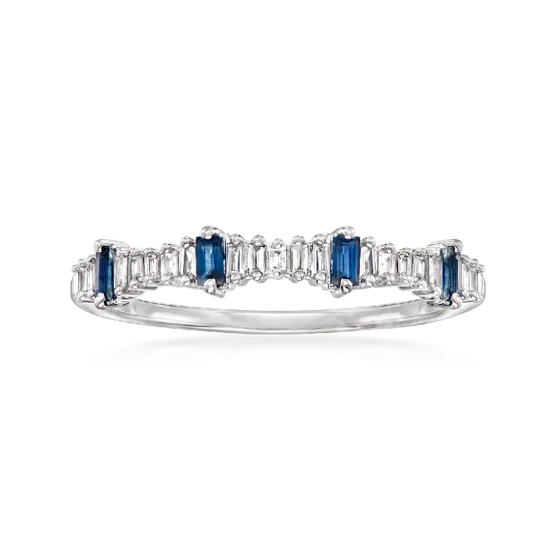 women personalized engagement rings -Ross-Simons Diamond and . Sapphire Stackable Ring in 14kt White Gold