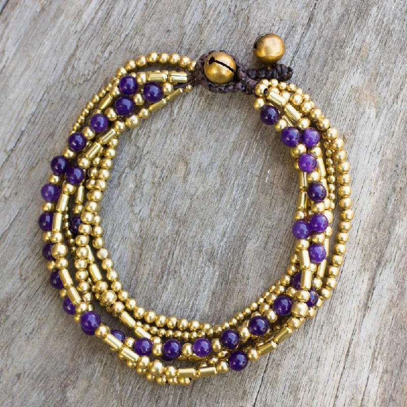 women pearl bracelets -Handmade Brass 'Purple Freedom' Quartz Bracelet (Thailand)