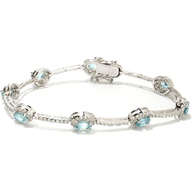 women bracelets -Sterling Silver White and Blue Zircon Halo Line Bracelet