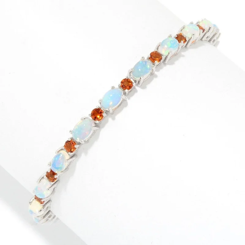 women double bangle bracelets -Sterling Silver 7.25" Ethiopian Opal & Madeira Citrine Line Bracelet