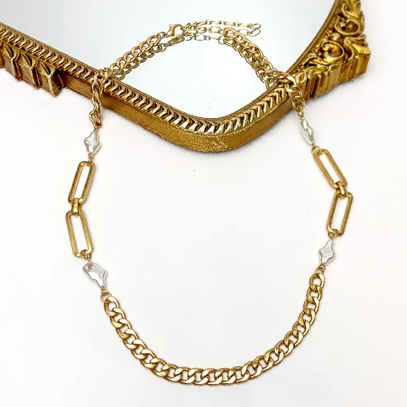 women trendy necklaces -She's Pretty in Pearl Gold Tone Chain Necklace With Pearl Accents